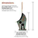 Alpine Corporation YEN134HH-TUR Wooden Birdhouse Outdoor Decor for Garden, Patio, Deck, Porch, 8"L x 6"W x 12"H with Rope: 21”H, Turquoise Alpine Corporation