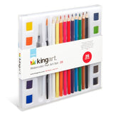 KINGART Studio Watercolor Painting Kit, Including Watercolor Paint, Pencils & Paper, Brushes, Set of 25 KINGART