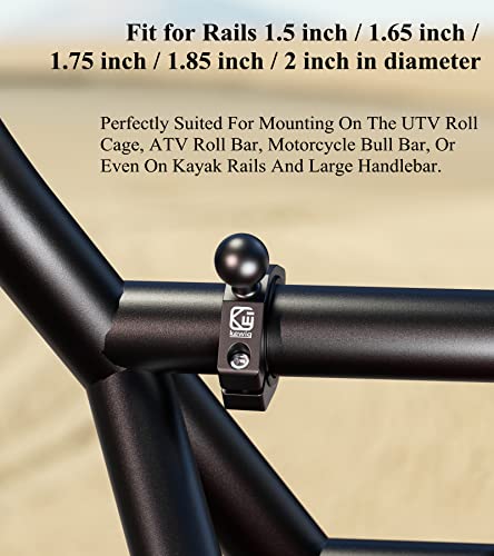 BRCOVAN 2 Pack, Aluminum Alloy Large Bar Clamp Mount with 1'' TPU Ball Fit for ATV UTV Roll Cage Round Rail Diameter 1.5'' 1.65'' 1.75'' 1.85'' 2'' BRCOVAN