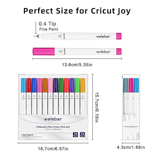 Welebar 0.4 Tip Fine Point Pens for Cricut Joy/Xtra, 36 Pack Assorted Ultimate Fine Point Pens for Drawing, Writing, Compatible with Cricut Joy - WoodArtSupply