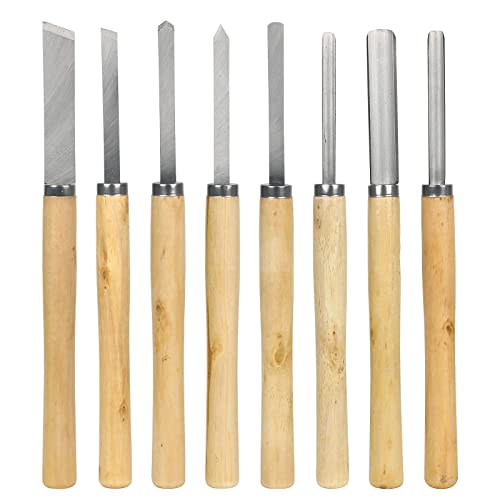 Wood Turning Tools, TWSOUL 8 Piece Manganese Steel Lathe Chisel Set with Wood Handle for Beginner to Intermediate - WoodArtSupply