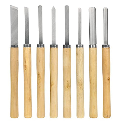 Wood Turning Tools, TWSOUL 8 Piece Manganese Steel Lathe Chisel Set with Wood Handle for Beginner to Intermediate - WoodArtSupply