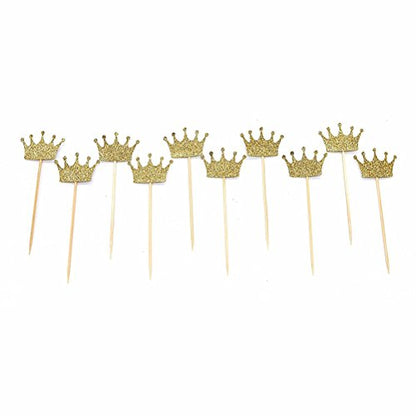 JANOU Gold Glitter Crown Cake Cupcake Topper for Wedding Party Decoration Pack 20pcs - WoodArtSupply