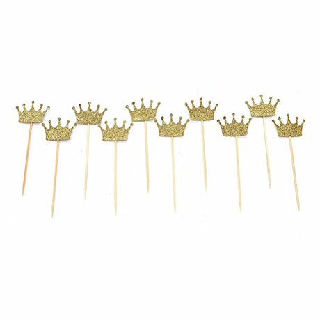 JANOU Gold Glitter Crown Cake Cupcake Topper for Wedding Party Decoration Pack 20pcs JANOU