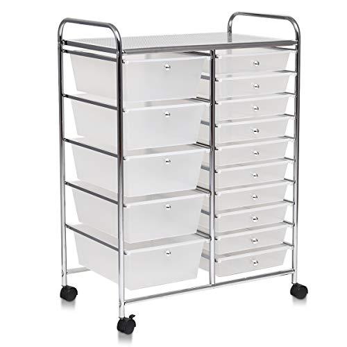 Giantex 15 Drawer Rolling Storage Cart Tools Scrapbook Paper Office School Organizer, Clear Giantex