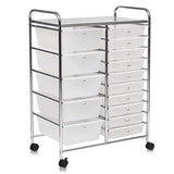 Giantex 15 Drawer Rolling Storage Cart Tools Scrapbook Paper Office School Organizer, Clear Giantex