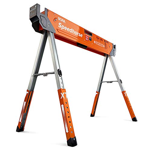 Bora Portamate Speedhorse XT Adjustable Height Sawhorse-Single Piece Stand with 30-36 inch adjustable Legs,Metal Top for 2x4,Heavy Duty Pro Bench Saw - WoodArtSupply