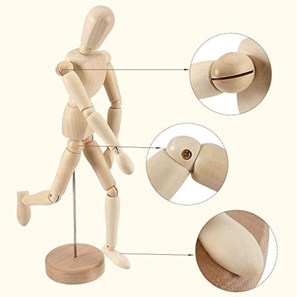 JOIKIT 4 Pack 12 Inch Wooden Artists Model, Wooden Art Mannequin Articulated Mannequin with Stand and Posable Body, Movable Wooden Manikin for