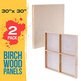U.S. Art Supply 30" x 30" Birch Wood Paint Pouring Panel Boards, Gallery 1-1/2" Deep Cradle (Pack of 2) - Artist Depth Wooden Wall Canvases - U.S. Art Supply