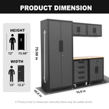Torin AGP0112B Garage Cabinet Storage System with Lockers,Shelves and Wood Workbench, 76.8" L×18.5" W×75.79" H, Black/Grey Torin