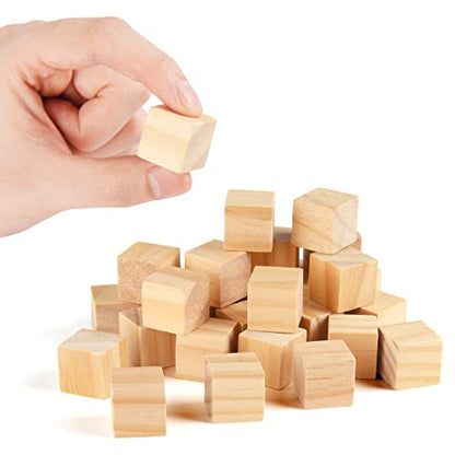 Wooden Cubes 3/4 inch Small Wood Blocks for Crafts 2cm Unfinished Natural Wood Square Block for DIY Projects and Puzzle Making (110PCS)