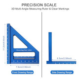 3D Multi-Angle Measuring Ruler,45/90 Degree Aluminum Alloy Woodworking Square Protractor,Ideal for Engineer Carpenter Crafting, Drawing,Miter Zalaxt