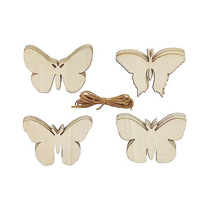 32 Pack Wood Butterfly Cutouts Unfinished Wooden Butterfly Hanging Ornaments DIY Butterfly Craft Gift Tags for Thanksgiving Christmas Home Party