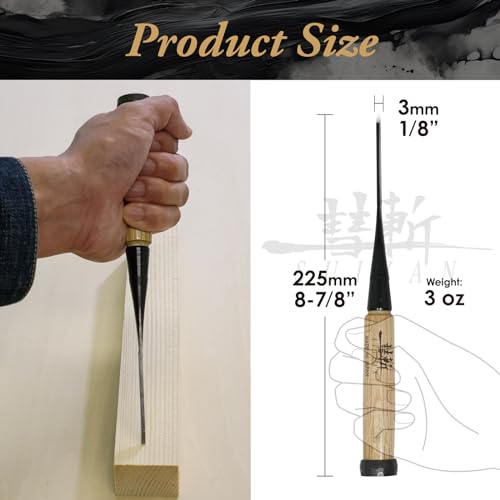 SUIZAN Japanese Wood Chisel 1/8 Inch (3mm) Professional Wood Chisels for Woodworking Oire Nomi - WoodArtSupply