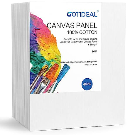 GOTIDEAL Bulk Canvas Boards for Painting, 8x10 inch Value Pack of 40, Gesso Primed White Blank Canvases for Painting - 100% Cotton Art Supplies GOTIDEAL