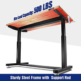 WORKPRO 60” Height Adjustable Work Table with Crank Handle and Casters, 60” x 24” Wooden Top Standing Desk Workbench, Heights from 29”-38”, 500 Lbs WORKPRO