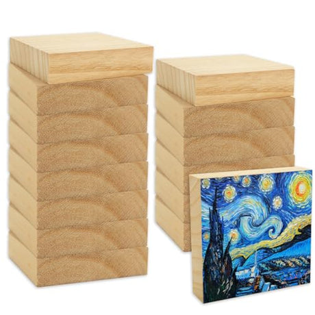 CYEAH 15 Pack Wooden Blocks for Crafts, 4" x 4" x 1" Basswood Carving Blocks, Blank Wooden Square Blocks, Wood Tiles Craft Panels Great for Crafts, CYEAH