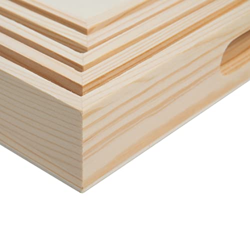 Wooden Nested Serving Trays - Set of 5 Unfinished Trays with Cut-Out Handles for Crafts, Serving, and Home Décor (Square) Creative Hobbies