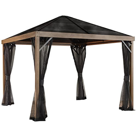 Sojag Outdoor 8' x 8' Sanibel Hardtop Gazebo Outdoor Sun Shelter, Wood Finish Sojag
