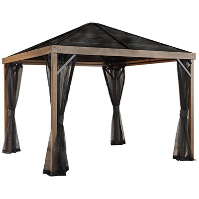 Sojag Outdoor 8' x 8' Sanibel Hardtop Gazebo Outdoor Sun Shelter, Wood Finish