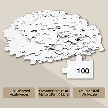 100-Piece DIY Make Your Own Jigsaw Puzzle Kit, Bulk Large Blank Puzzles to Draw on for Guest Book, Wedding, Party, Anniversary, Kids Birthday,