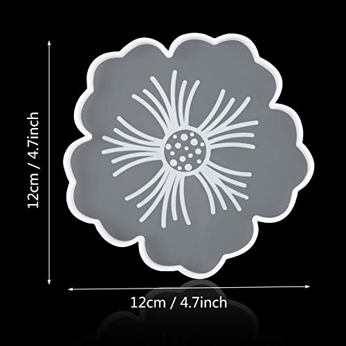 Silicone Coaster Molds, CCOZN 4 PCS Flower Silicone Coaster Molds Coaster for Epoxy Resin Agate Coaster Cup Mat Molds for Resin Casting Silicone CCOZN