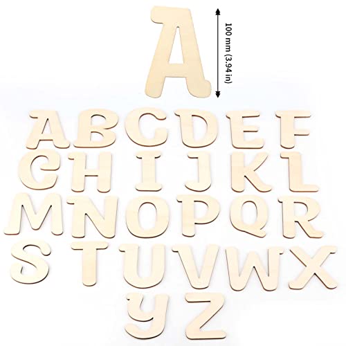 JAPCHET 104 Pieces 4 Inch Wood Wooden Letters, Unfinished Decorative Paintable Wood Craft Alphabet Cutout Capital Wooden Letters for Painting, Home JAPCHET