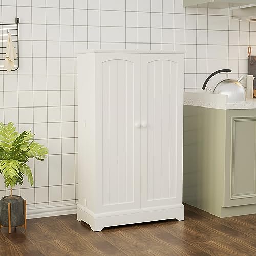 Shahoo Kitchen Pantry Storage Cabinet 41" Tall Freestanding Buffet with Doors and Adjustable Shelves for Entryway, Dining and Living Room, White - WoodArtSupply