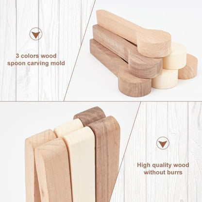 OLYCRAFT 6pcs Wood Carving Spoon Blank Spoon Carving Kit Unfinished Wood Blocks Walnut Wood Blank Spoon Wooden Carving Blocks for Whittler Beginners