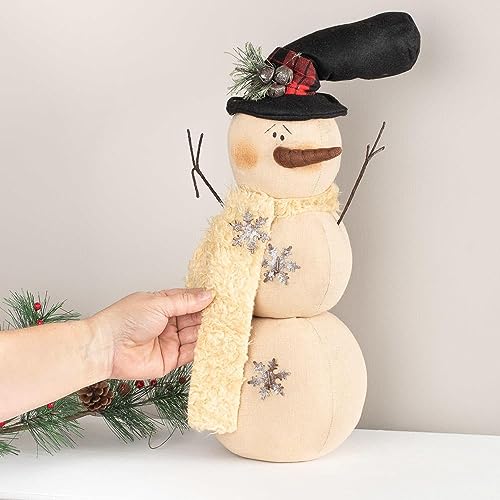 Factory Direct Craft Rustic Muslin Snowman with Top Hat and Rusty Bells Primitive Fabric Snowman for Christmas Decorations and Holiday Gifting Factory Direct Craft