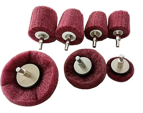 Polishing (Brushing) Shaped scouring pad Grinding Head - 7Pcs Red Non Woven Abrasive Drill Buffing Attachment Set with 1/4 Handle for ABSOK