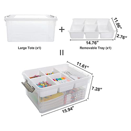 Citylife 17 QT Plastic Storage Box with Removable Tray Craft Organizers and Storage Clear Storage Container for Organizing Lego, Bead, Tool, Sewing, - WoodArtSupply