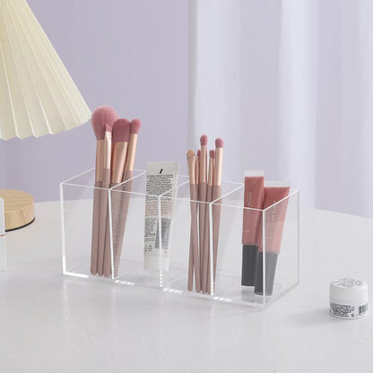 Acrylic Pen Holder 4 Compartments Clear Pencil Holder Organizer Makeup Brush Holder - WoodArtSupply