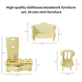Small Furniture,Hotmisu Dollhouse Furniture and Accessories 34PCS Wooden Dollhouse Furniture Set 3D Puzzle Miniature Puzzle Doll House Furniture Kit Hotmisu
