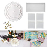 RESINWORLD Resin Tray Mold, 1Pc Thick Rectangle Tray Mold with 4 Pack Square Coaster Molds + 3 Tier Resin Mold, Cake Stand Molds for Resin ResinWorld
