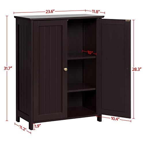 Yaheetech Bathroom Floor Cabinet, Modern Storage Freestanding Organizer Cabinet with Adjustable Shelves & Double Doors, 3-Tier Home Living Room Yaheetech
