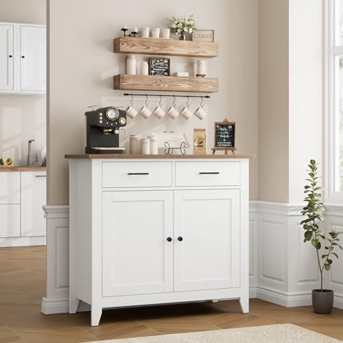HORSTORS Kitchen Storage Cabinet with Drawers and Doors, Floor Sideboard and Buffet Server Cabinet, Entryway Console Cabinet for Living Room, Dining HORSTORS