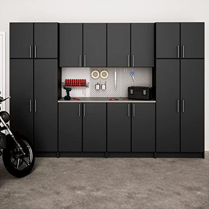 Prepac Elite Functional 8-Piece Garage Cabinets and Storage System Set G, Simplistic Garage Closet Shop Cabinets 16" D x 128" W x 89" H, Black,