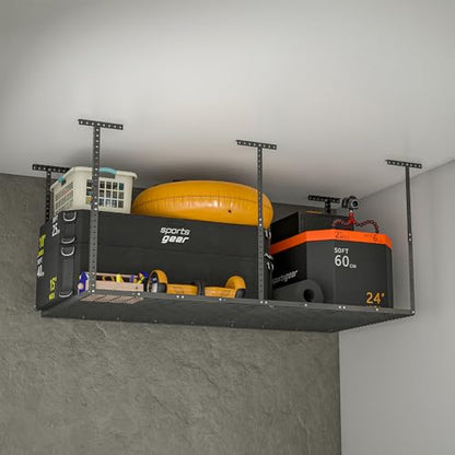 4x8 Ft Overhead Garage Storage Rack, 660lbs Adjustable Heavy Duty Metal Ceiling Mounted Storage Racks, Garage Storage Organization Systerm, Adjusts