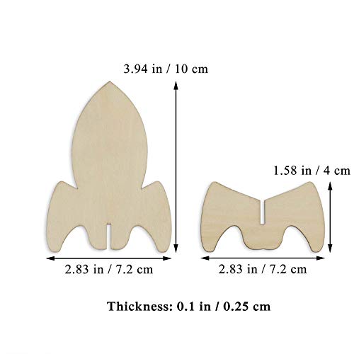 JANOU 12 Sets Rocket 3D Wood Tabletop Cutouts Unfinished Wooden Stand Up DIY Craft for Outer Space Birthday Baby Shower Decoration JANOU