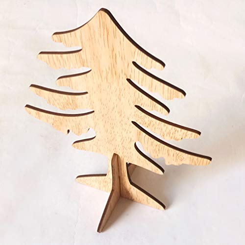 Amosfun 6pcs Wooden Christmas Tree Crafts 3D Unfinished Natural Wood Cutouts Sculpture Tabletop Xmas Tree Ornament for Cabinet Bookshelf Party Decor Amosfun