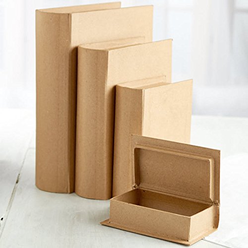 Factory Direct Craft Set of 4 Paper Mache Book Shaped Keepsake Boxes DIY Storage Box Set to Paint and Decorate Unfinished Books with Secret Factory Direct Craft
