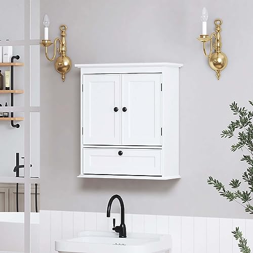 Spirich Bathroom Cabinet Wall Mounted, Small Bathroom Wall Cabinet Over Toilet, Medicine Cabinet Organizer with Doors and Adjustable Shelf, White - WoodArtSupply