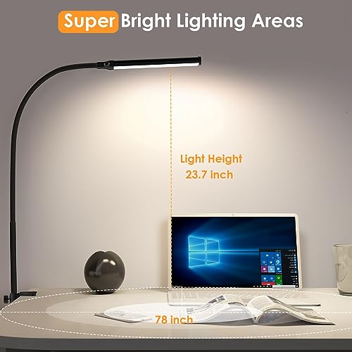 ShineTech LED Desk Lamp for Home Office, Eye-Caring Desk Light with Clamp, 3 Colors Stepless Brightness Adjustable Flexible Gooseneck, USB Adapter ShineTech