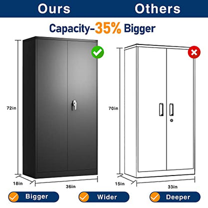 Aobabo Metal Garage Storage Cabinet , 72"Hx 18"D x 36"W Lockable Steel Storage Cabinet with 2 Doors and 4 Adjustable Shelves,Black Steel Cabinet for - WoodArtSupply