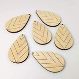 ALL SIZES BULK (12pc to 100pc) Unfinished Wood Cutout Wide Chevron Lines Sectioned Teardrop Tear Drop Earring Jewelry Blanks Crafts Made in Texas Texan Wood Crafts