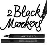 ARTISTRO 2 Black Acrylic Paint Pens for Rock Painting Ceramic Wood Glass Metal Plastic - 3mm Medium Tip Paint Markers Ideal for Labeling DIY Crafts ARTISTRO