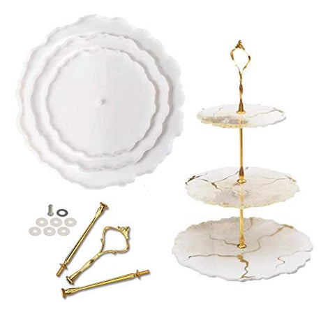 ResinWorld 3 Tier Resin Mold, Cake Stand Molds for Resin + 8 Pack Thick 4 inches Resin Coaster Molds Set ResinWorld