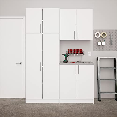 Prepac Elite Functional 4-Piece Garage Cabinets and Storage System Set F, Simplistic Garage Closet Shop Cabinets 16" D x 64" W x 89" H, White,