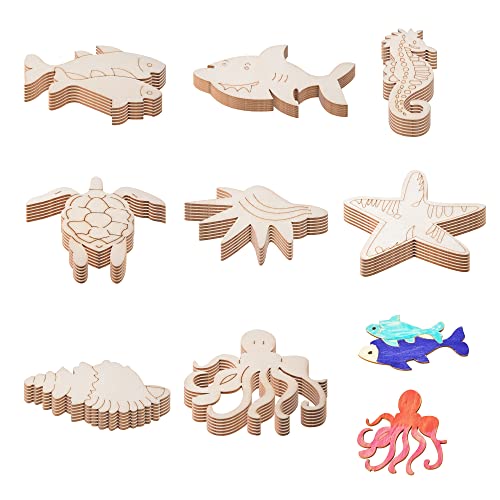 48PCS Unfinished Wood Ocean Animal Cutouts for Kids,Wooden Painting Bulk Crafts for Kids to Paint,Sea Animal Life Cutouts for Home Decoration DIY QDXATIVP